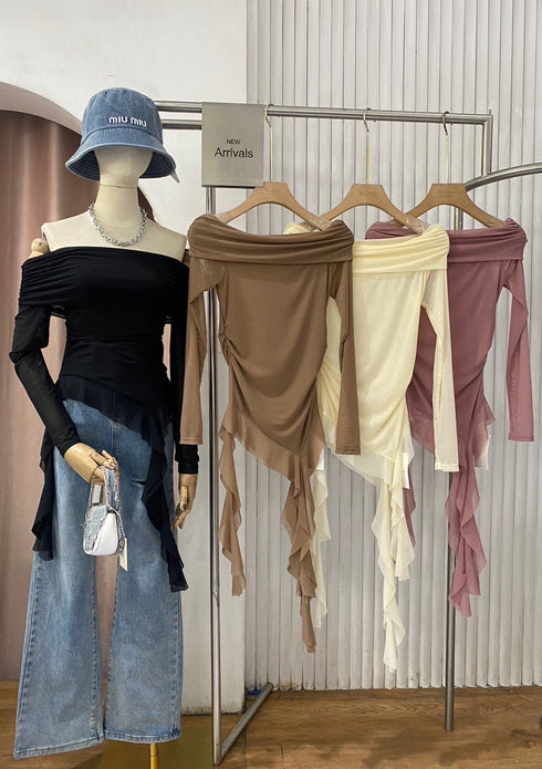 High Fashion Off-Shoulder Frill Long Sleeves Tops