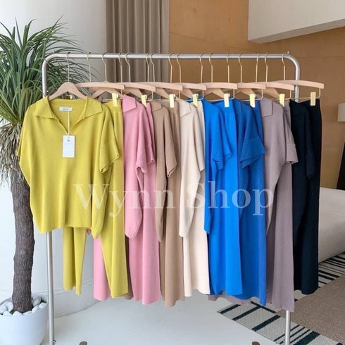Women Casual Knitted Collar Pullover With Trousers sets