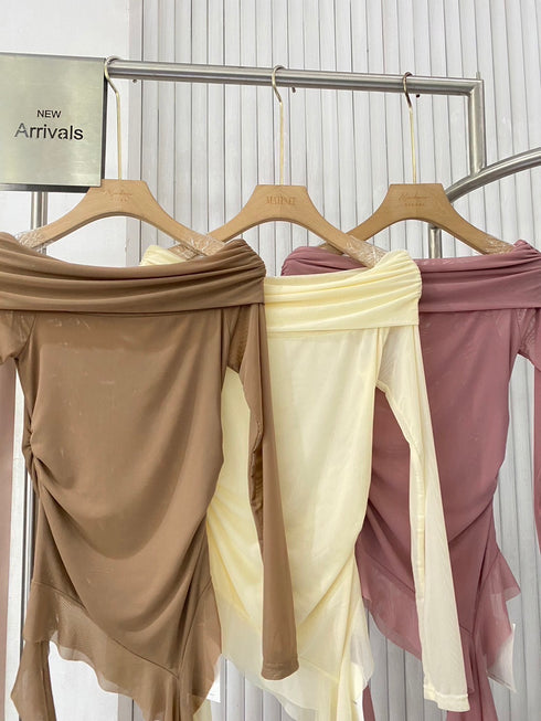 High Fashion Off-Shoulder Frill Long Sleeves Tops