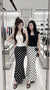 2- Piece Set, Lace Hem Neckline Top With Polka Dot Skirt